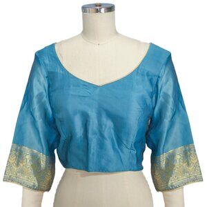 Custom Made Teal Silk Saree Blouse - Size Large - Pre-owned